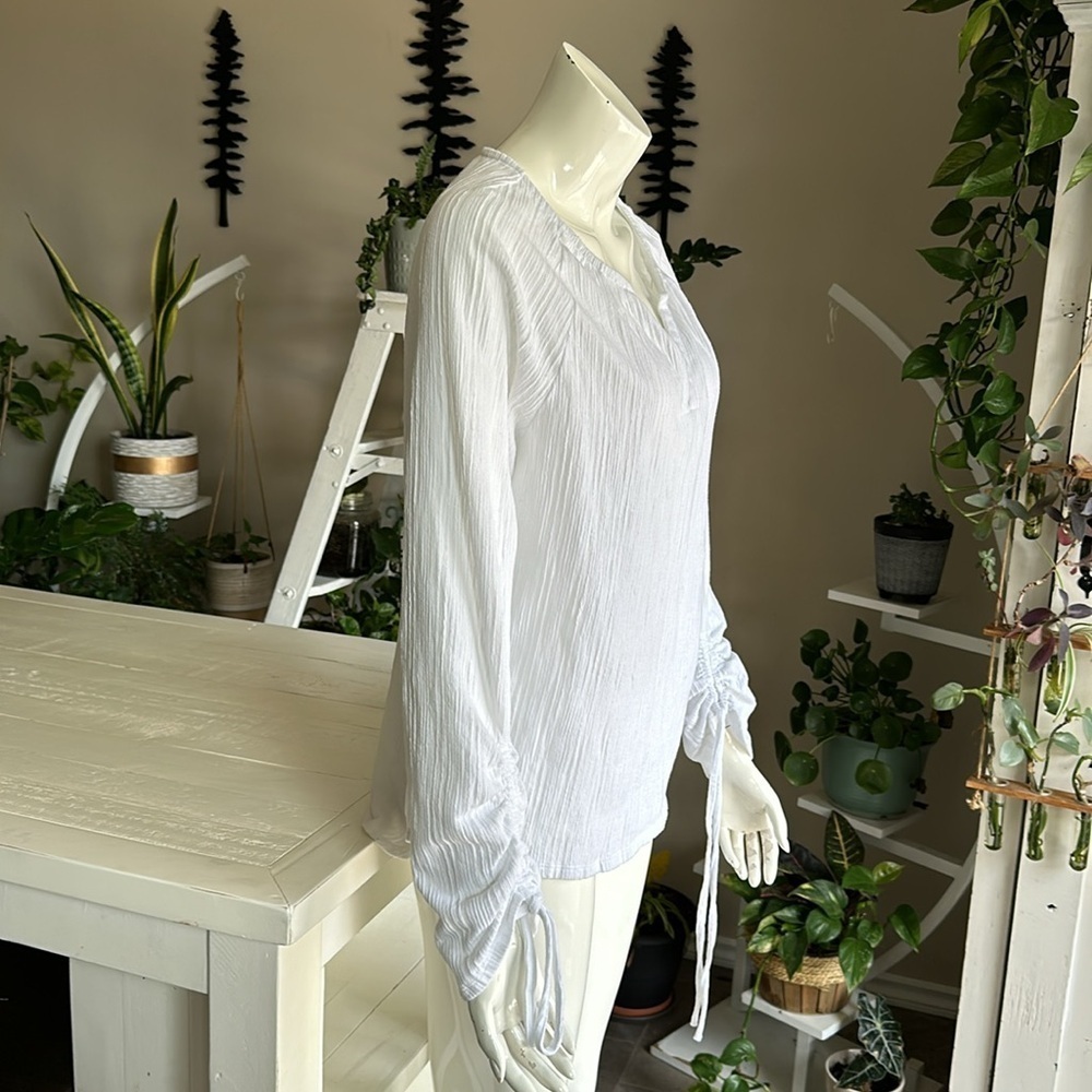 Lucky brand,  Los Angeles Sz Lg long sleeve empire drawstring sleeve white - Picture 2 of 10